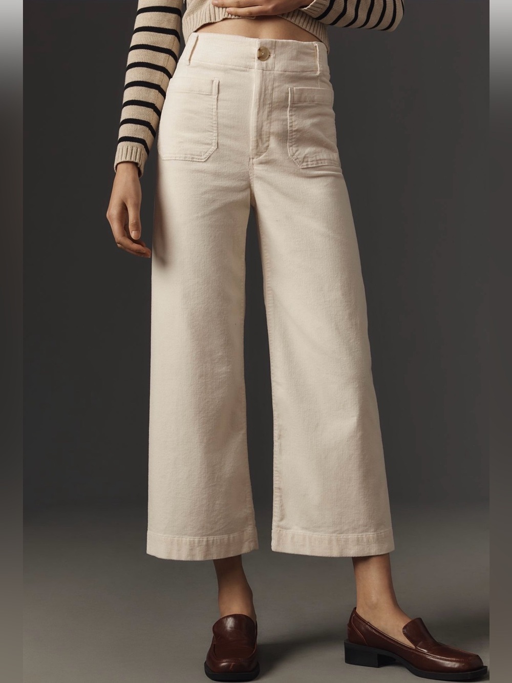 The Colette Cropped Wide-Leg Trousers by Maeve: Corduroy Edition - Size 32